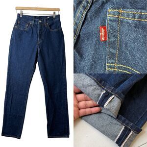 LEVI'S Premium 501 90s Big E Red Line Selvedge Denim Jean Dark Wash W's 26x30
